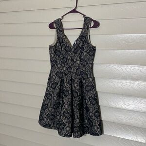 Blue Rain Black Lace Overlay Fit-and-Flare Dress with Nude Lining — Size S